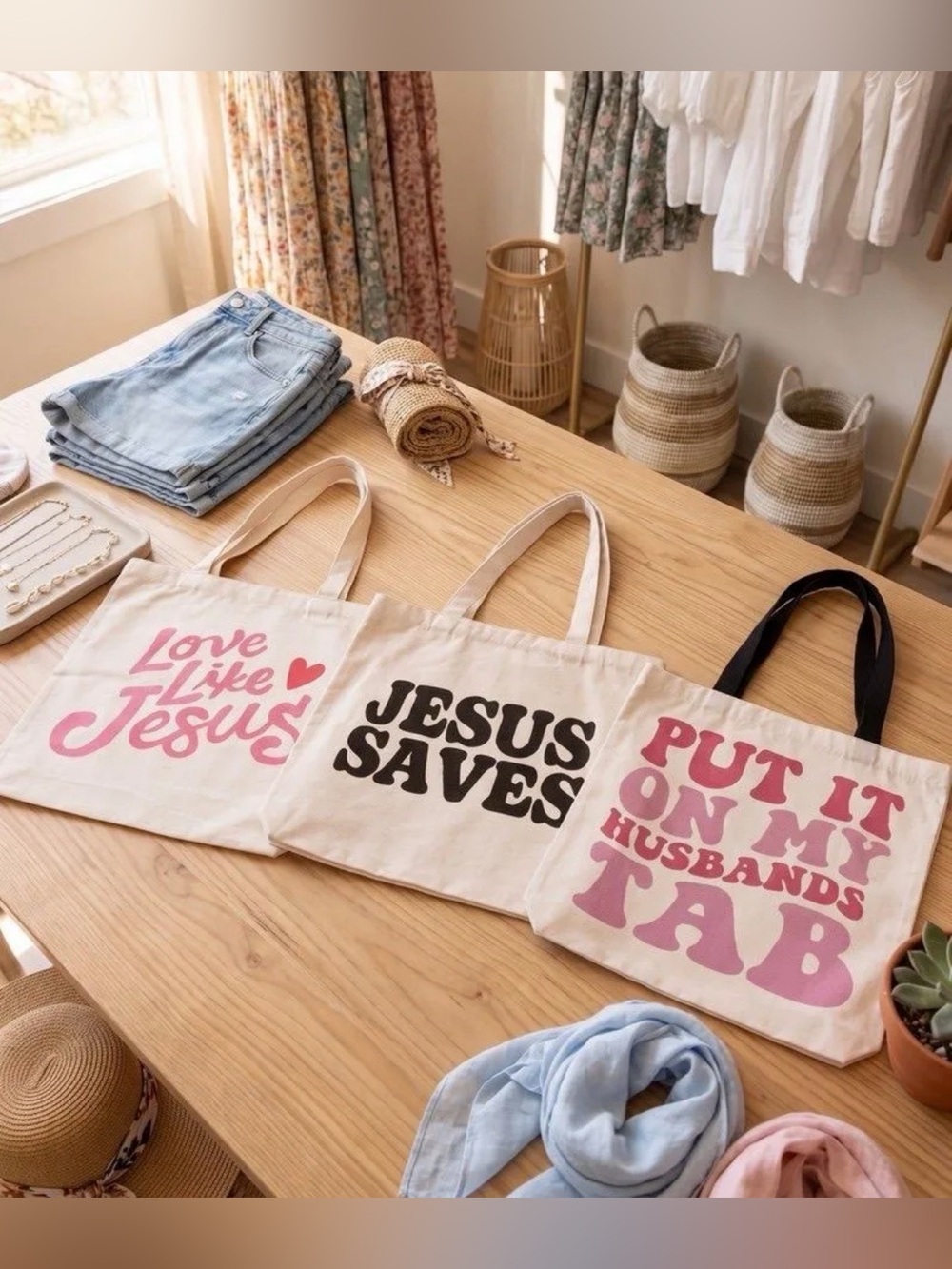 New canvas bag Jesus saves or husband tab new